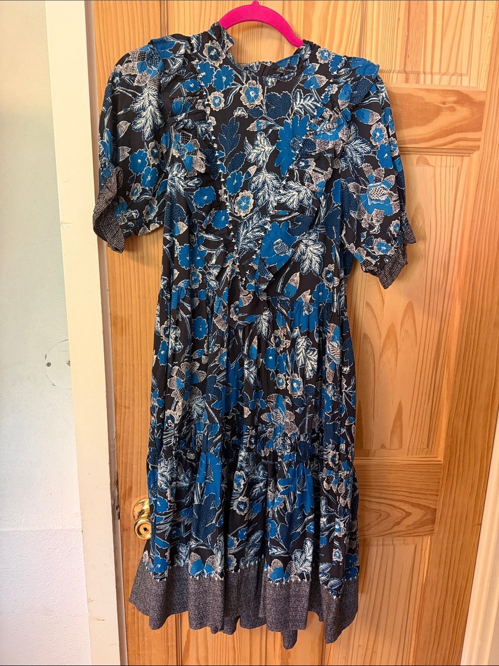 Ulla Johnson Black and Blue Floral Midi Dress - Picture 4 of 4